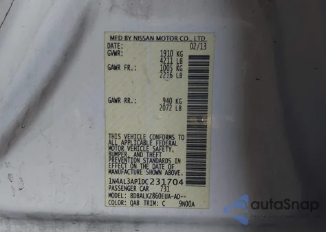 2013 Nissan Altima 2.5 Sl z USA, uszkodzony, nr VIN 1N4AL3AP1DC231704